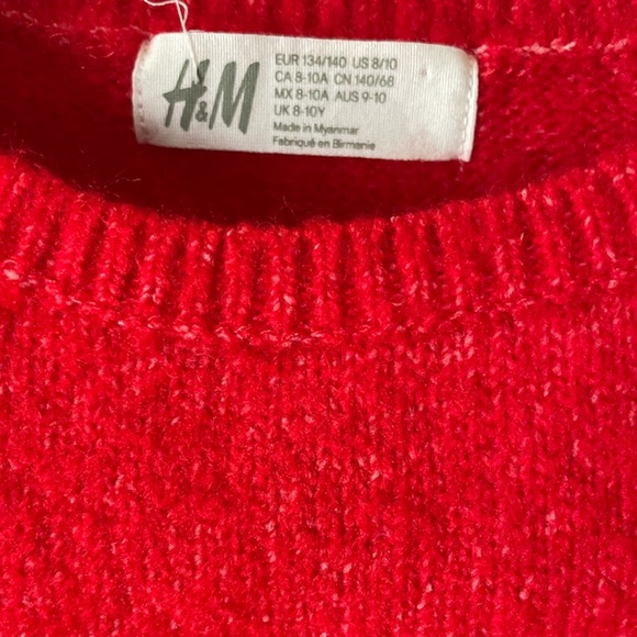 H&M Red Girls Soft Jacquard Knit Long Sleeved Christmas Sweater with Snowmen - Picture 5 of 8